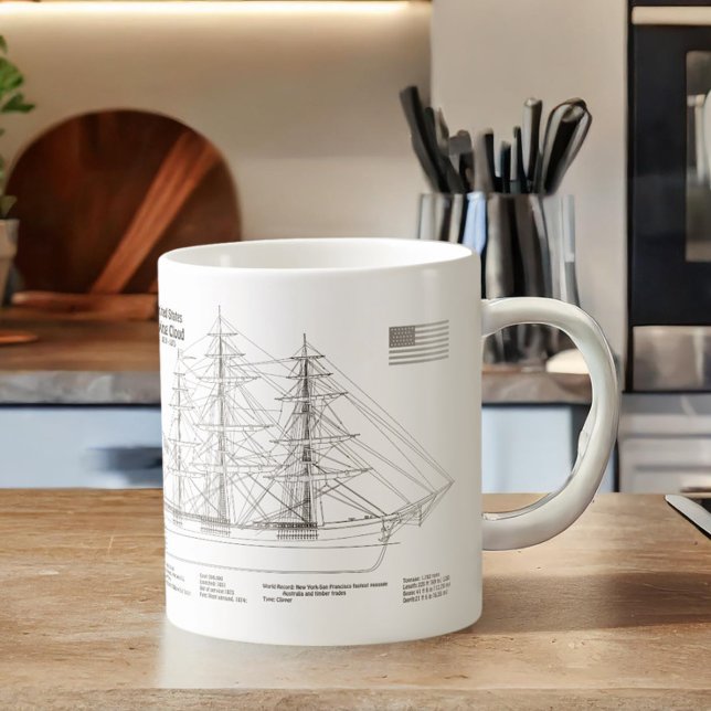 Caneca De Café Navio Clipper Flying Cloud - Planta do Navio BD (Clipper Ship Flying Cloud - Ship Blueprint BD. Coffee Mug)
