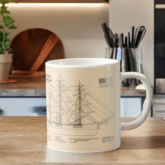 Caneca De Café Navio Clipper Flying Cloud - Planta do Navio SD (Clipper Ship Flying Cloud - Ship Blueprint SD. Coffee Mug)