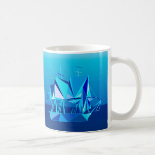Caneca De Café Navio de Clipper Geométrico Moderno, Azul Cobalto