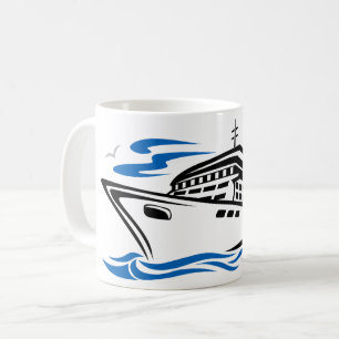 Caneca De Café Navio de Cruzeiro em Ondas do Oceano Viagem Náutic