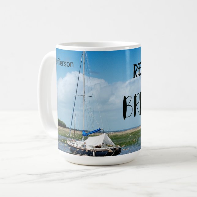 Caneca De Café Navio e Mar do Céu Azul Personalizado (Frente Esquerda)
