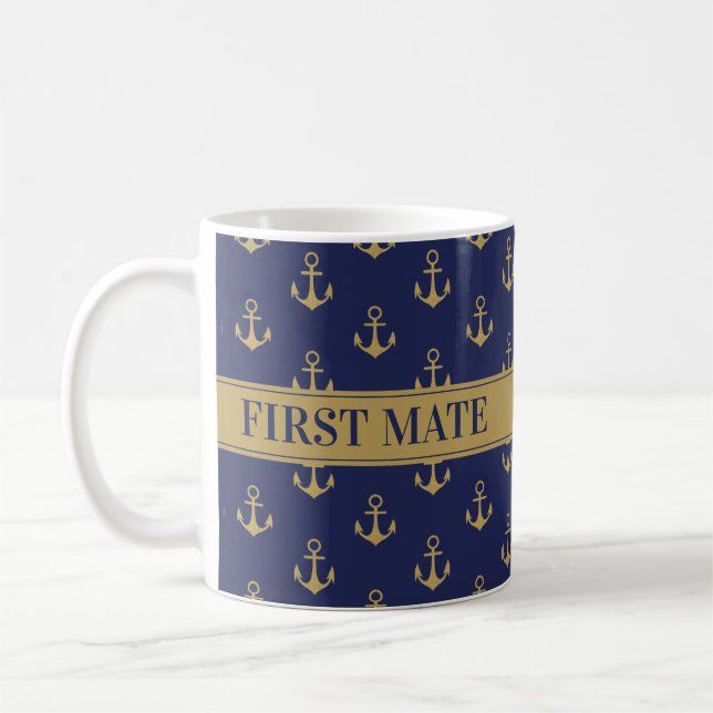 Caneca De Café NAVIO MARÍTIMO Anchor Marine Blue First Mate (Esquerda)