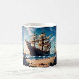 Caneca De Café Navio Pirata da Praia Tropical
