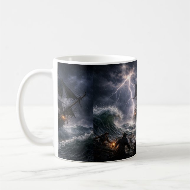 Caneca De Café Navio Pirata na Tempestade (Esquerda)