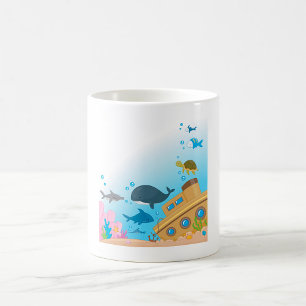 Caneca De Café Navio Submerso E Peixe