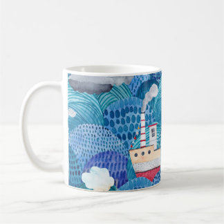 Caneca De Café Navios e Faróis: Aquarela Infantil