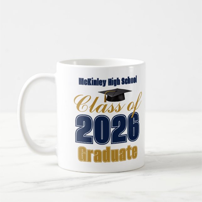 Caneca De Café Navy Blue Gold Class of 2026 Graduation (Esquerda)