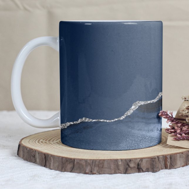 Caneca De Café Navy Blue Silver Agate (Criador carregado)