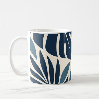 Caneca De Café Navy Blue Tropical Leaf Silhouette