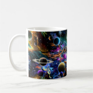 Caneca De Café Nebulosa e planetas do espaço