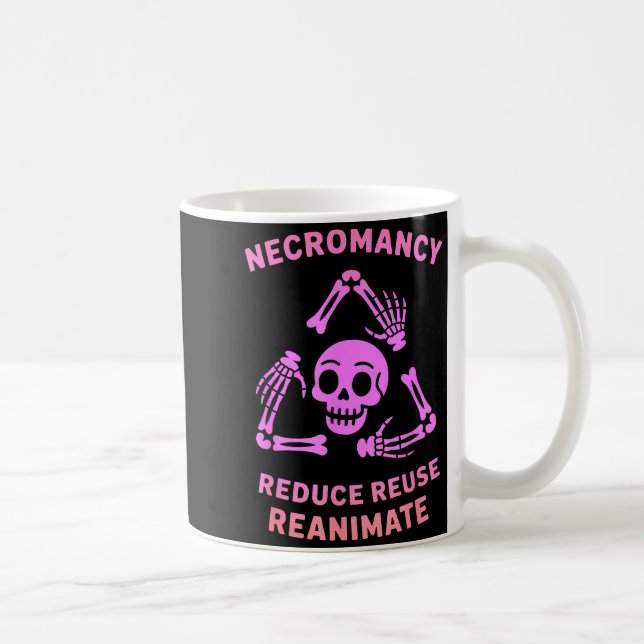 Caneca De Café Necromancy Reduce Reuse Reanimate Skeleton Design  (Direita)