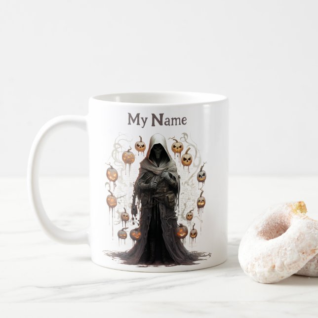 Caneca De Café Necromante Encantado: Taça Personalizada do Hallow (Com Donut)