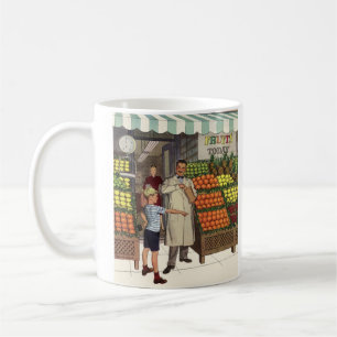 Caneca De Café Negócios Antigos, Banca de Frutas com Merceeiro e