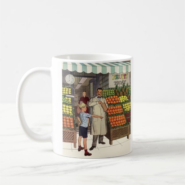 Caneca De Café Negócios Antigos, Banca de Frutas com Merceeiro e  (Esquerda)