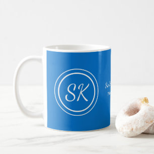 Caneca De Café Negócios de Monograma de Script Azul Médio Elega