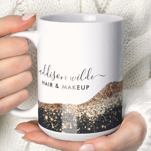 Caneca De Café Negócios de Script Glitter Preto e Dourado Impress