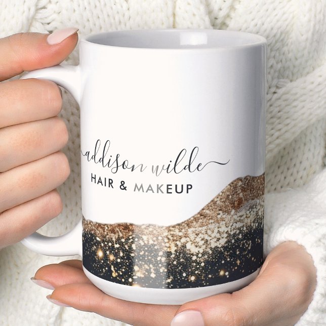 Caneca De Café Negócios de Script Glitter Preto e Dourado Impress (Criador carregado)