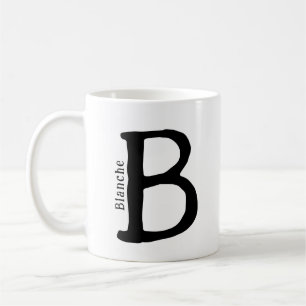 Caneca De Café Negra Moderna Monograma Inicial & Nome Coffee Mug