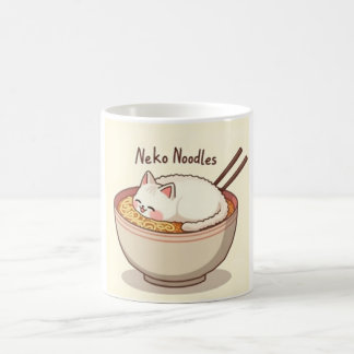 Caneca De Café Neko Noodles - Gato Kawaii em Ramen Bowl Illustrat