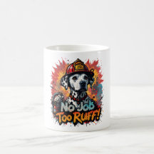 Nenhum Trabalho Muito Ruff! Bombeiro Cão Mug - eng
