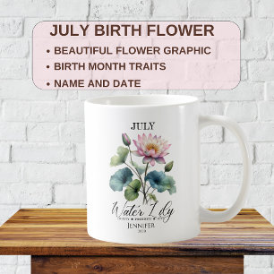 Caneca De Café Nenúfar Personalizável Flor de Aniversário de Julh