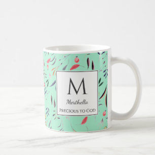 Caneca De Café Neo Mint Floral PRECIOSA PARA DEUS MONOGRAMA PERSO