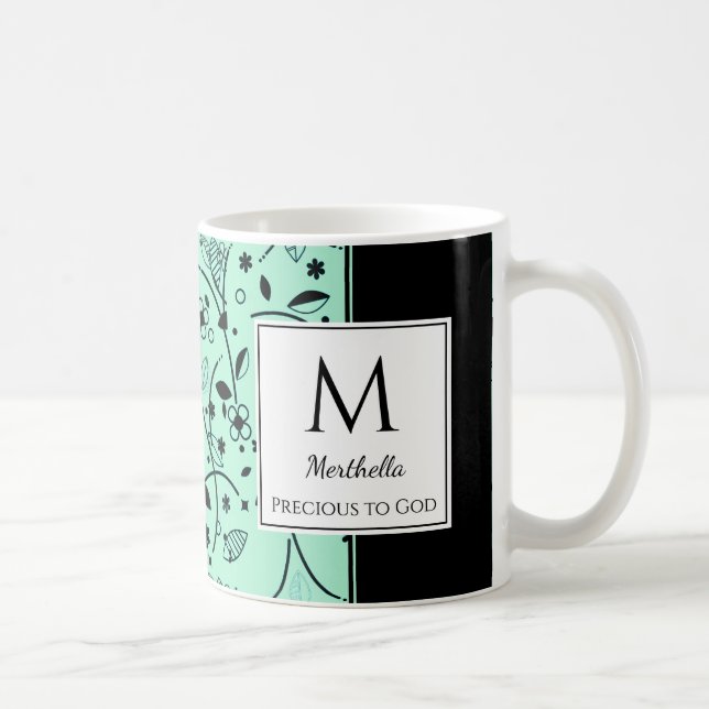Caneca De Café Neo Mint Preto Floral Personalizado PRECIOSO PARA  (Direita)