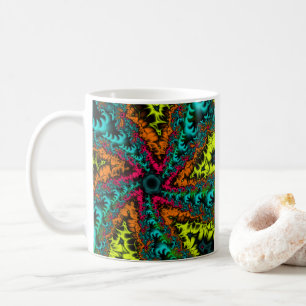 Caneca De Café Neon   Arte Fractal Azul e Laranja