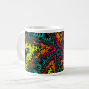 Caneca De Café Neon Arte Fractal Azul e Laranja