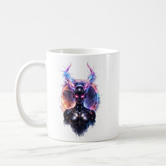 Caneca De Café Neon Cosmic Android Goddess (Esquerda)