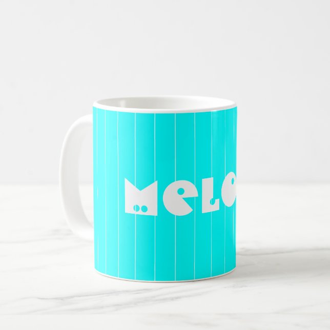 Caneca De Café Neon Cyan White Thin Vertical Strike Name (Frente Esquerda)