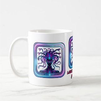 Caneca De Café Neon Cyber Medusa - Arte Futurística de Gorgon