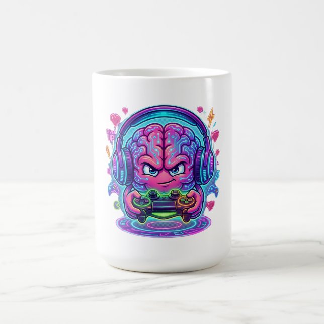 Caneca De Café Neon Cyberpunk Gamer Brain Level Up Controller (Centro)