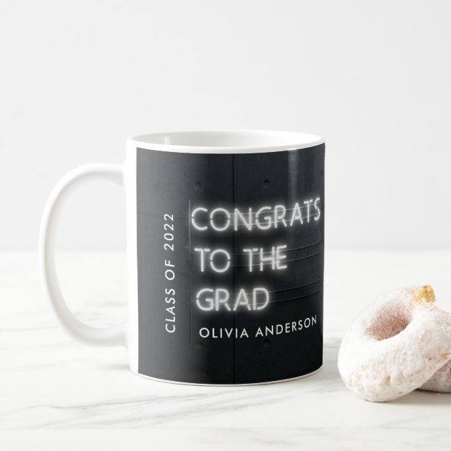 Caneca De Café Néon de graduação felicita a na moda moderna (Com Donut)