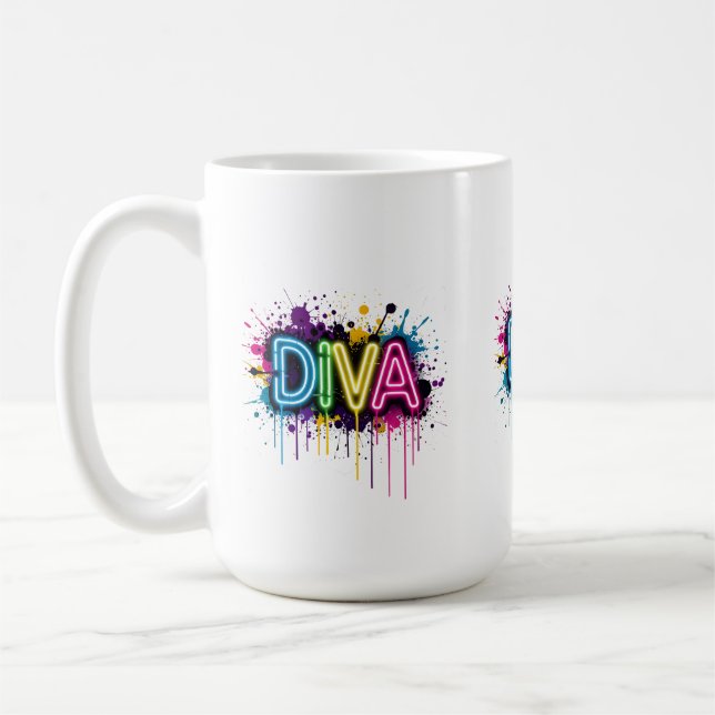 Caneca De Café Neon Diva Graffiti Collage with Dripping Paint on  (Esquerda)