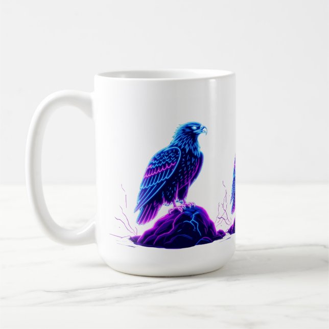 Caneca De Café Neon Eagle on Glowing Rock – Cyberpunk Style (Esquerda)