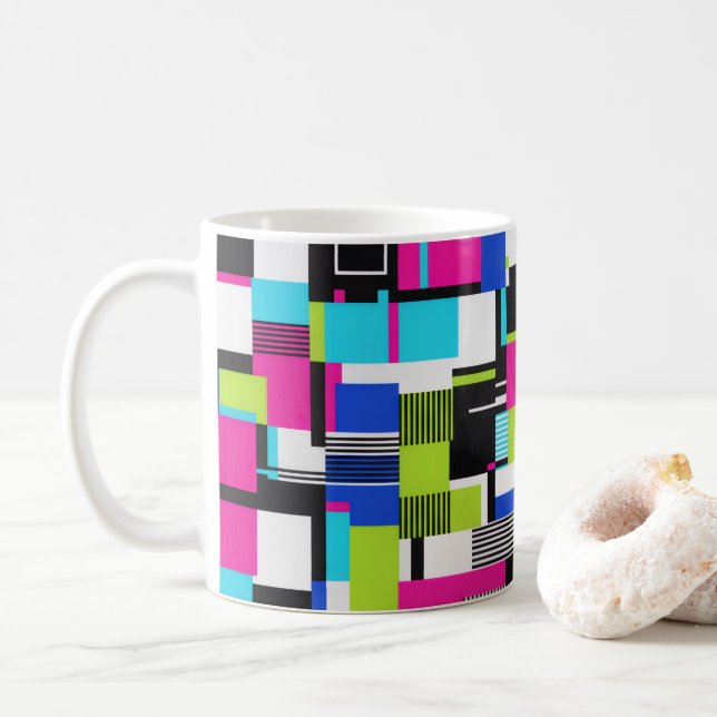 Caneca De Café Neon Glitch Geometric Ceramic Coffee Mug (Com Donut)