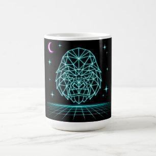 Caneca De Café Neon Gorilla Synthwave - Fera de Poder Retrô