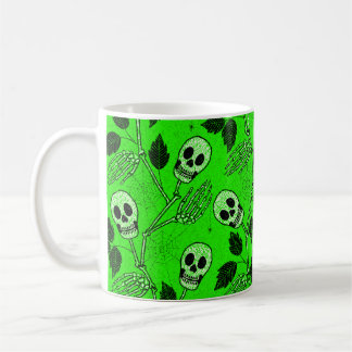 Caneca De Café Neon Green Floral Gothic Skull