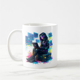 Caneca De Café Neon Hacker Girl – Cyberpunk Coding Aesthetic