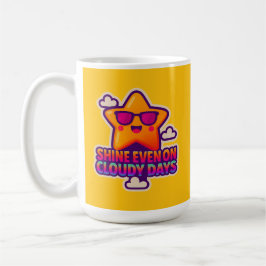 Caneca De Café Neon Kawaii Star - "Brilhante mesmo em dias nublad