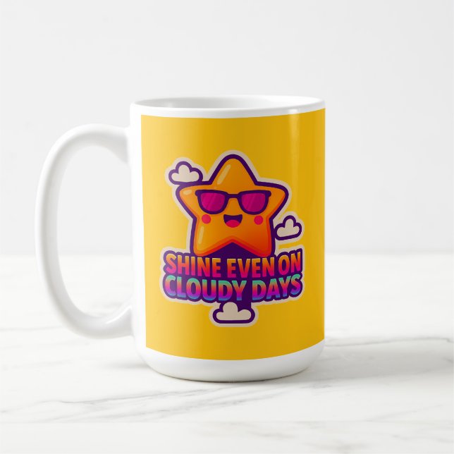 Caneca De Café Neon Kawaii Star - "Brilhante mesmo em dias nublad (Esquerda)