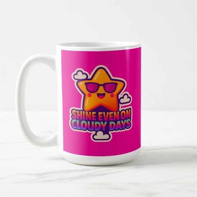 Caneca De Café Neon Kawaii Star - "Brilhante mesmo em dias nublad (Esquerda)