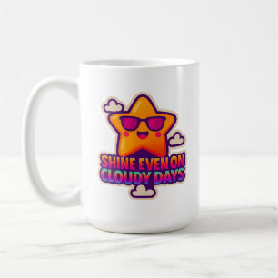 Caneca De Café Neon Kawaii Star - "Brilhante mesmo em dias nublad