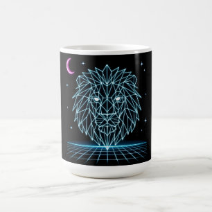 Caneca De Café Neon Lion Synthwave - Rei Predador Retro