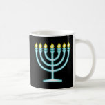 Caneca De Café Neon Menorah<br><div class="desc">Menorah azul no estilo de sinal de neon.</div>