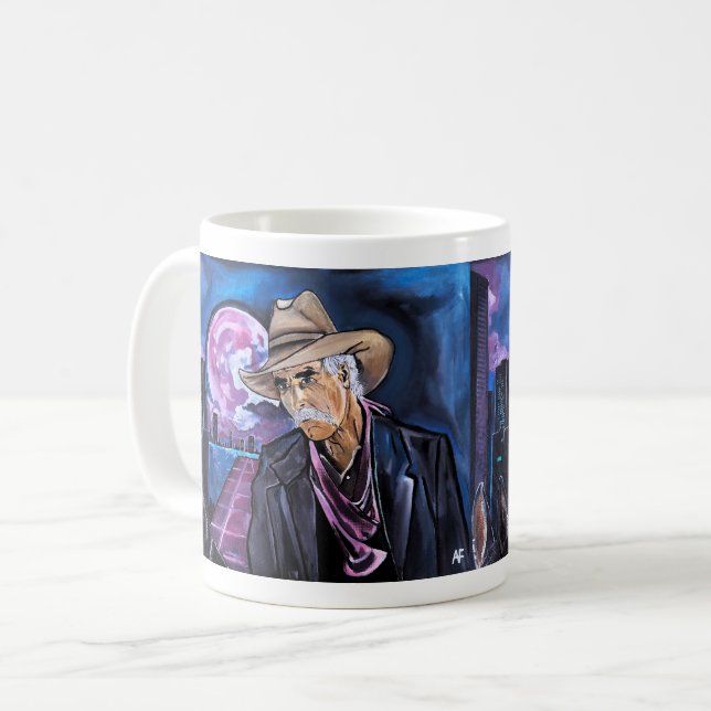 Caneca De Café Neon Moon Painting by Alfred Fox (Frente Esquerda)
