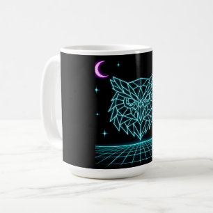Caneca De Café Neon Owl Synthwave - Vigia Noturno Retro