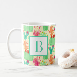 Caneca De Café Neon Prickly Pear Ocotillo Cactus Desert Initial