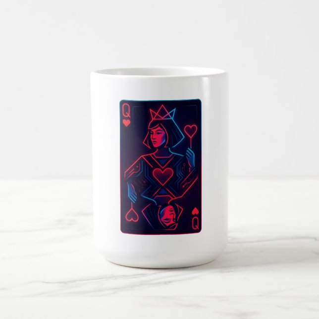 Caneca De Café Neon Queen of Hearts — Onda Síntron Retro-Futurist (Centro)